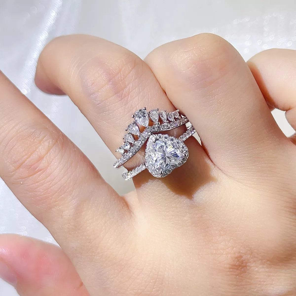 Ensemble 2 Bagues Moissanite 2 Carats Argent Sterling 925 – Cœur Argenté