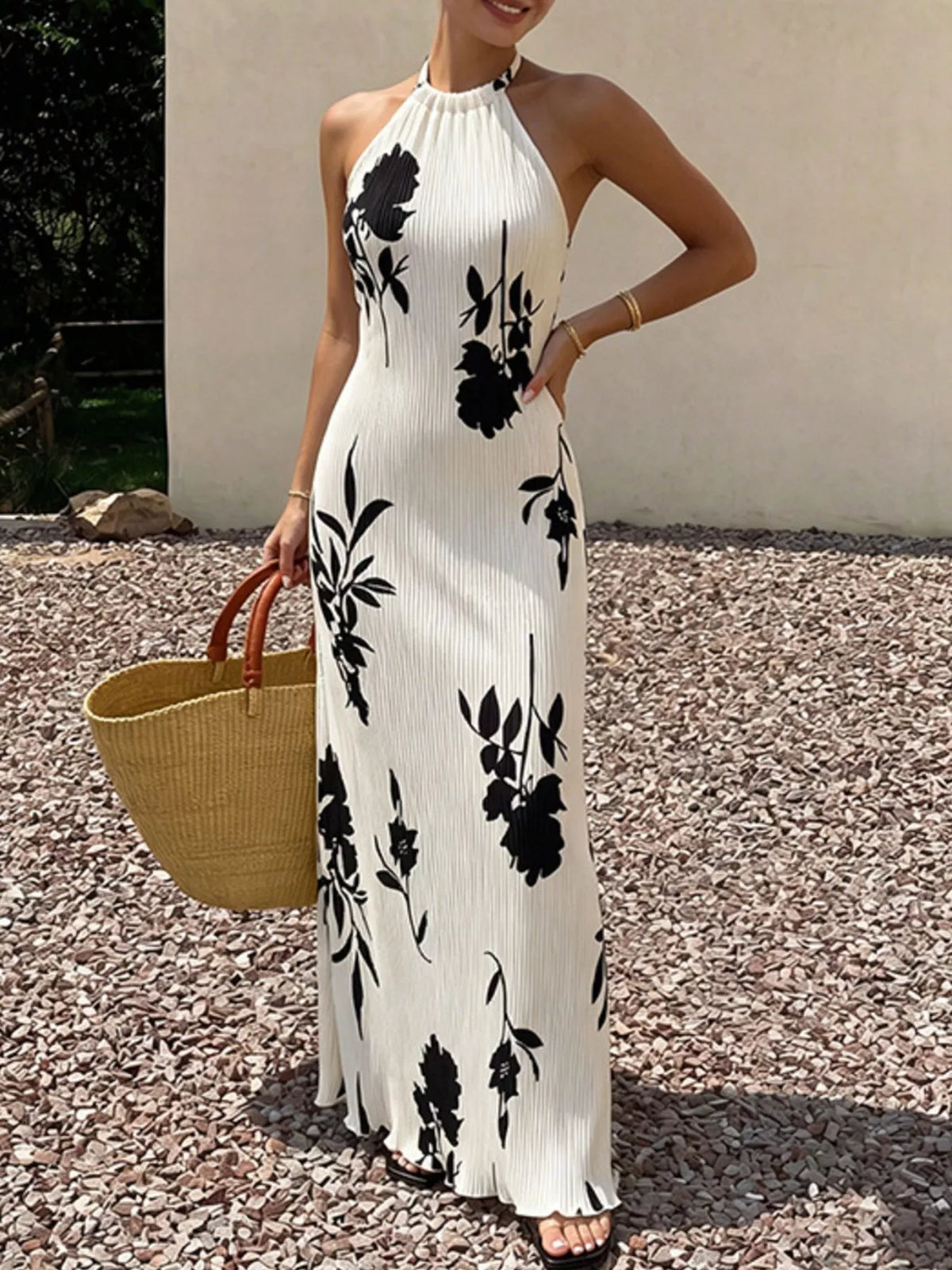Robe Maxi Imprimée Fleurs Col Halter