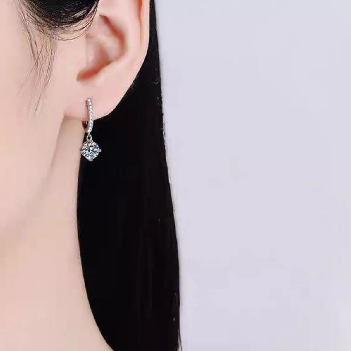 Boucles d'Oreilles Pendantes Moissanite 1 Carat Argent Sterling 925 – Petit Solitaire