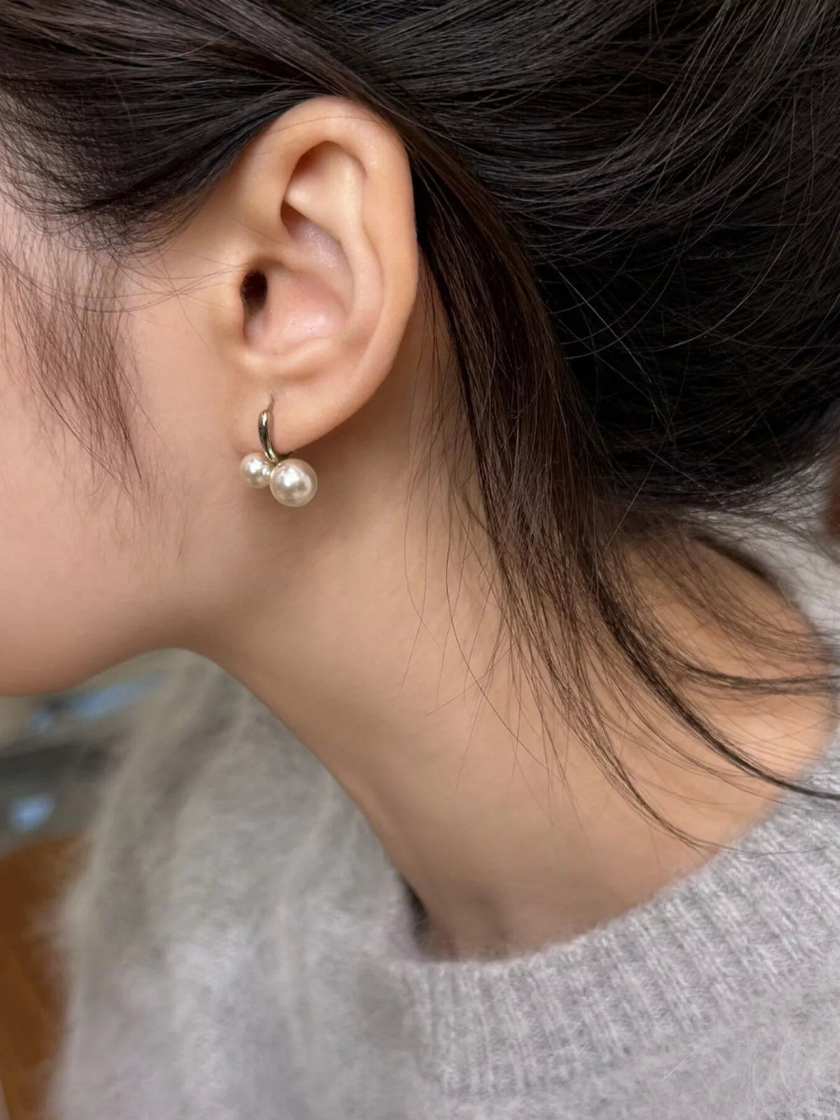 Boucles d'Oreilles Créoles Double Perle