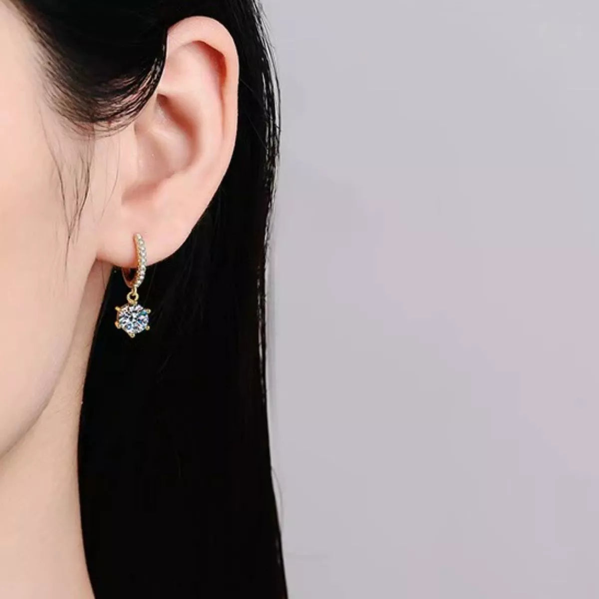 Boucles d'Oreilles Pendantes Moissanite 1 Carat Plaqué Or Rose 18K Argent Sterling 925