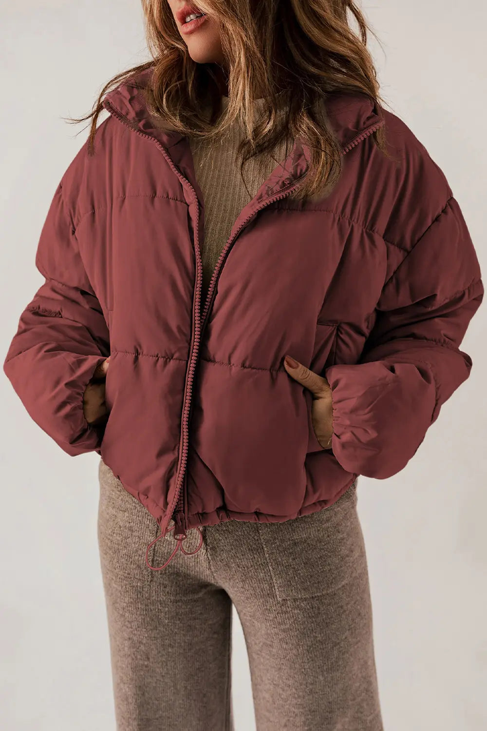 Manteau d'Hiver Col Chemise Manches Longues Zippé