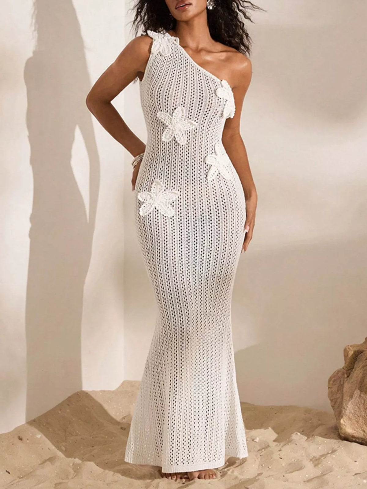 Robe Maxi en Crochet Une Épaule