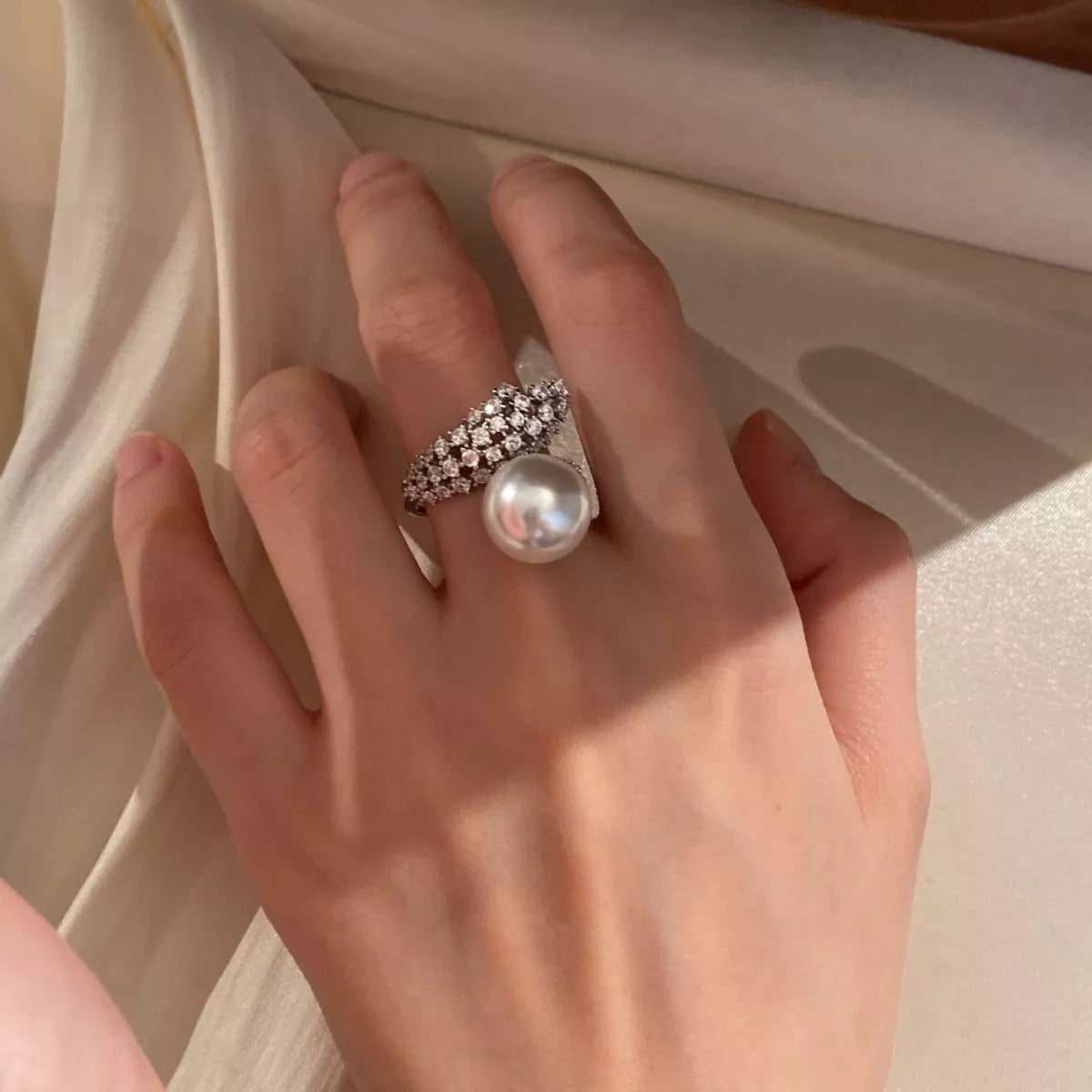 Bague Croisée Perlée Argent Sterling 925
