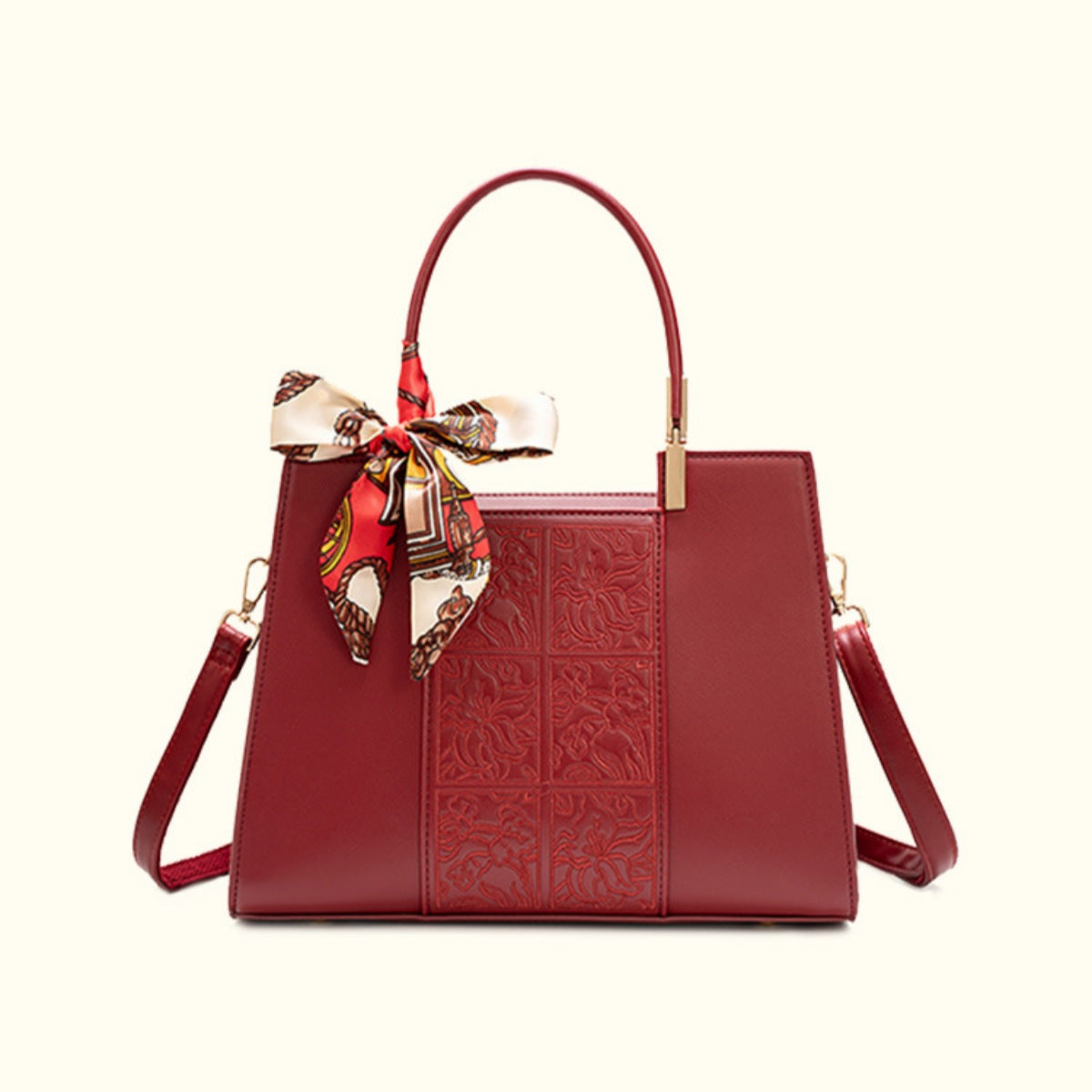 Sac à Main en Cuir Embossé à Poignée – Foulard