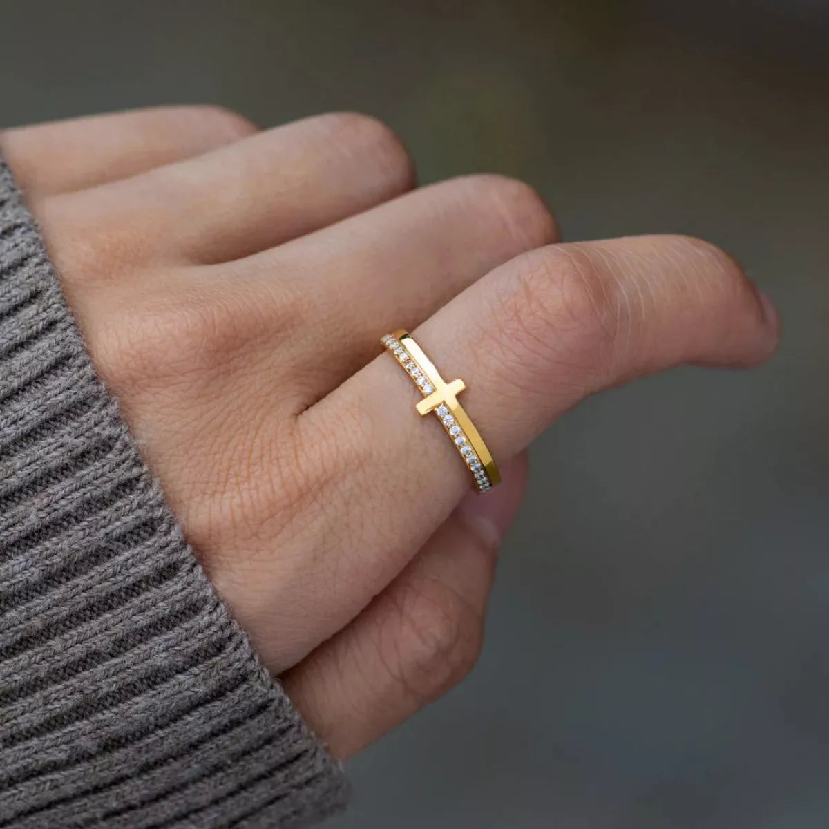 Bague Croix Plaqué Or 18K Argent Sterling 925