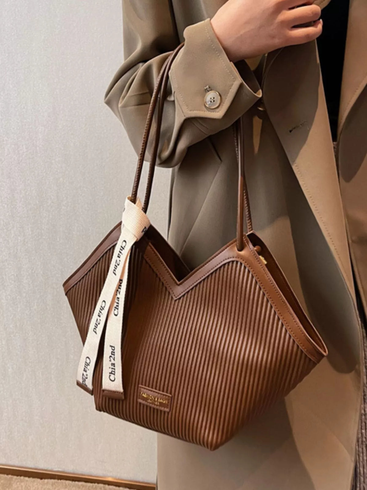 Sac Porté Épaule en Cuir Texturé