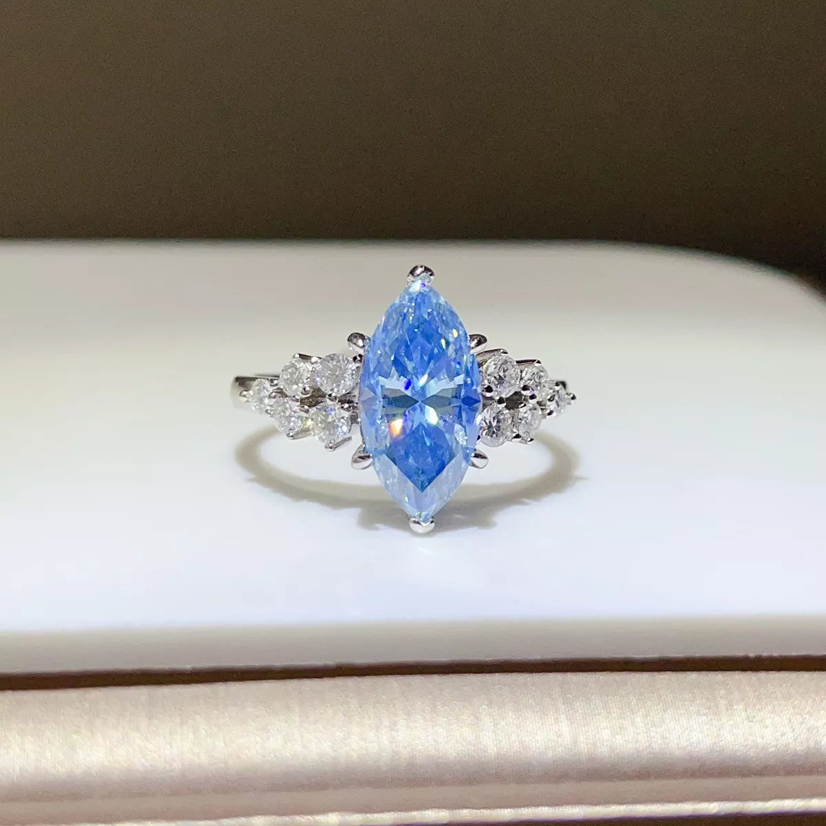 Bague Moissanite 3 Carats Argent Sterling 925 – Marquise Bleue
