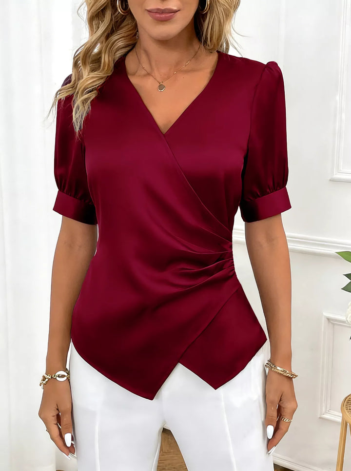 Blouse Satin Cache-Cœur Manches Courtes