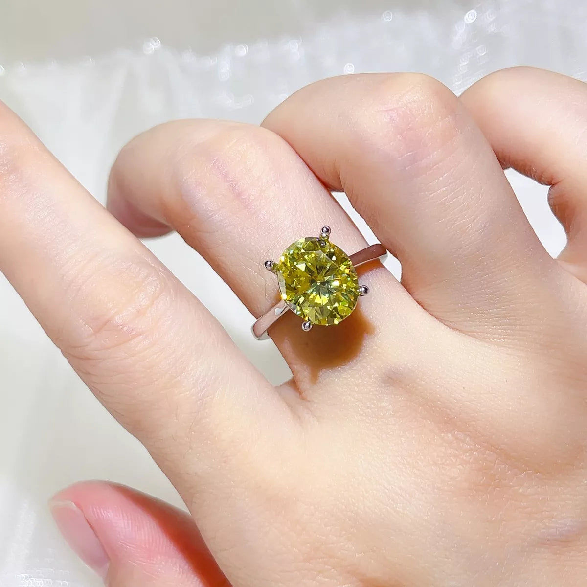 Bague Moissanite 5 Carats Argent Sterling 925 – Ronde Jaune Clair