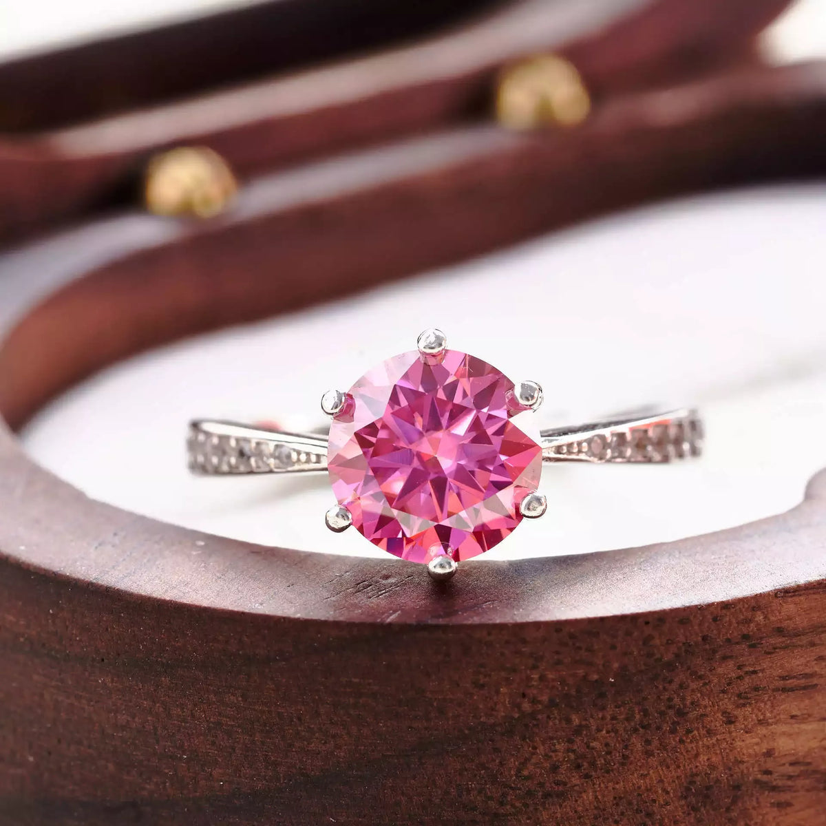 Bague Moissanite 3 Carats Argent Sterling 925 – Rose Fuchsia Anneau Pavé