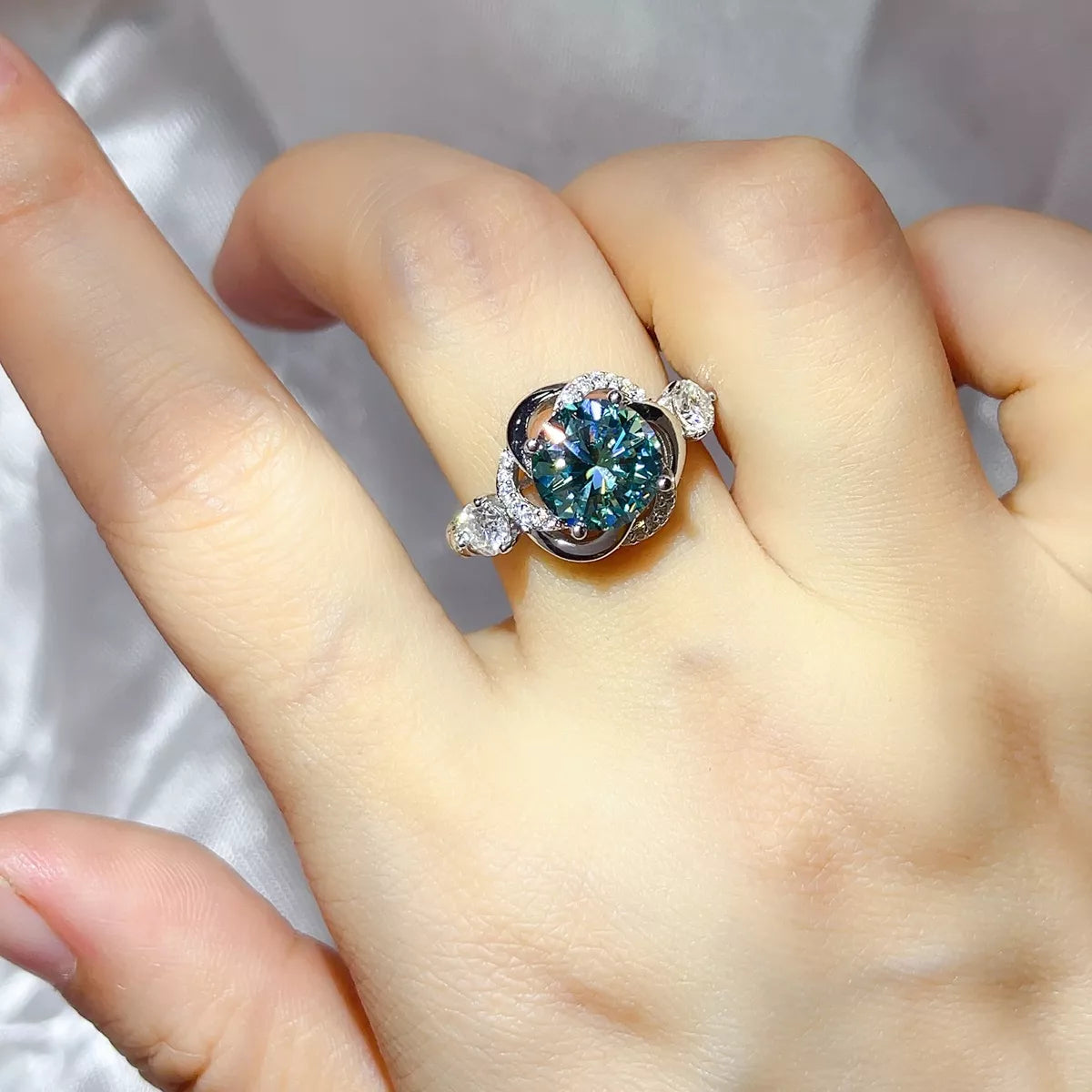 Bague Moissanite 3 Carats Argent Sterling 925 – Ronde Verte