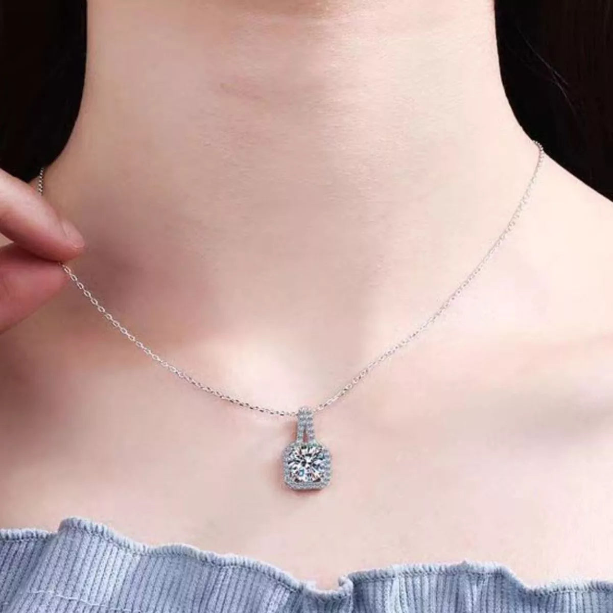 Collier Pendentif Moissanite 5 Carats Argent Sterling 925 – Solitaire Chaîne Fine