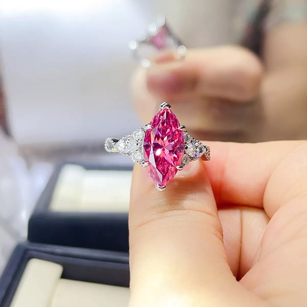 Bague Moissanite 5 Carats Argent Sterling 925 – Marquise Rose
