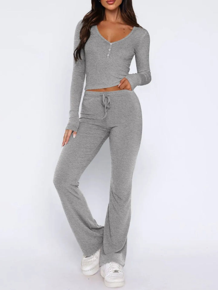 Ensemble Haut Col V Manches Longues et Pantalon