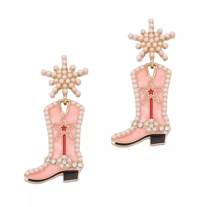Boucles d'Oreilles Pendantes Bottes de Cowgirl – Étoile Perlée
