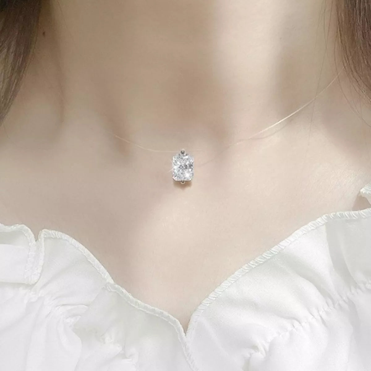 Collier Moissanite 1 Carat Argent Sterling 925 – Fil Invisible