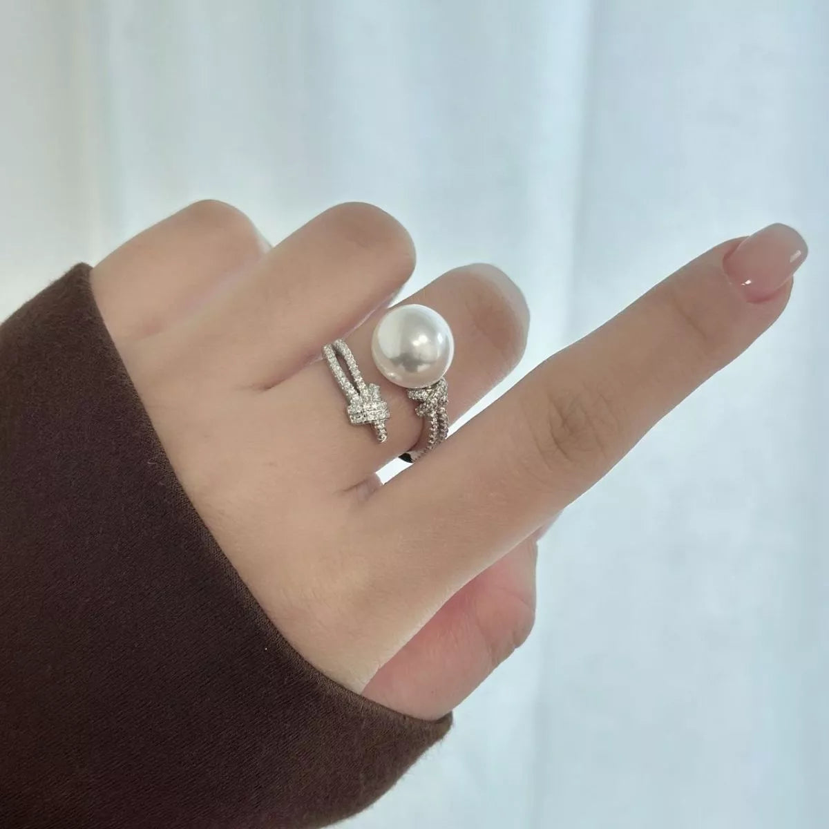 Bague Croisée Perle et Zircon Argent Sterling 925