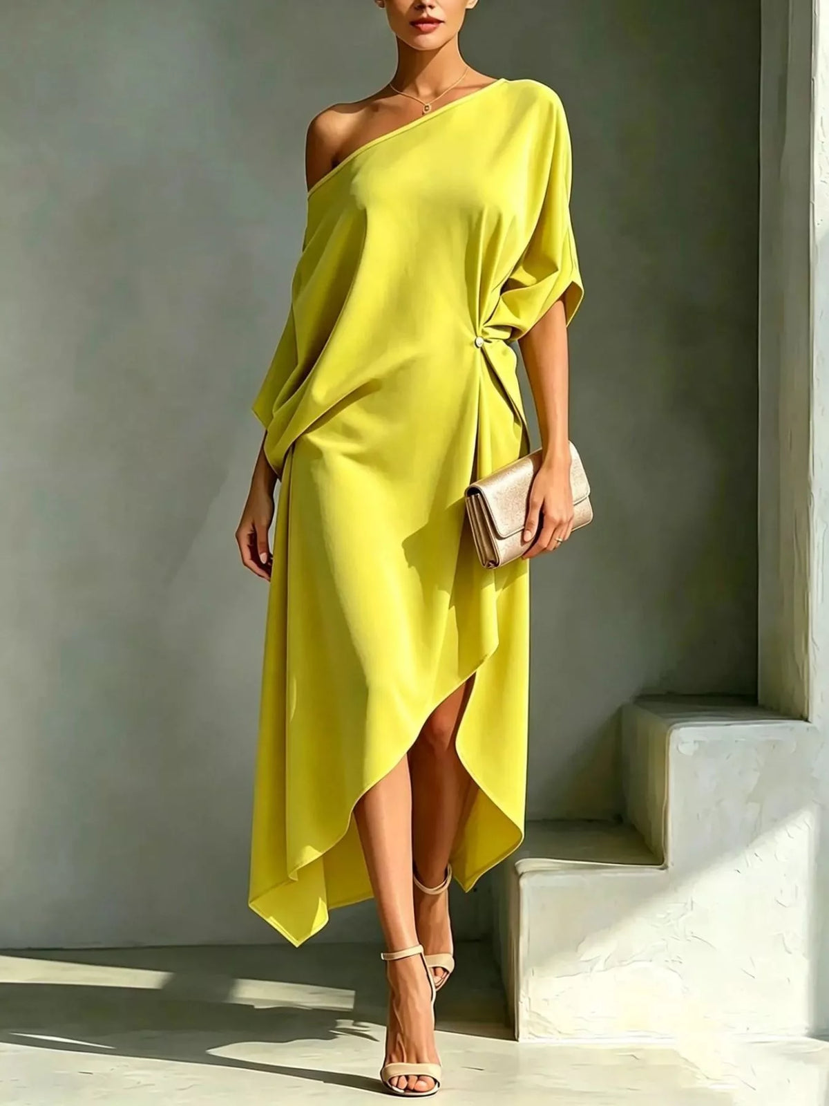 Robe Grande Taille Asymétrique Une Épaule Drapée