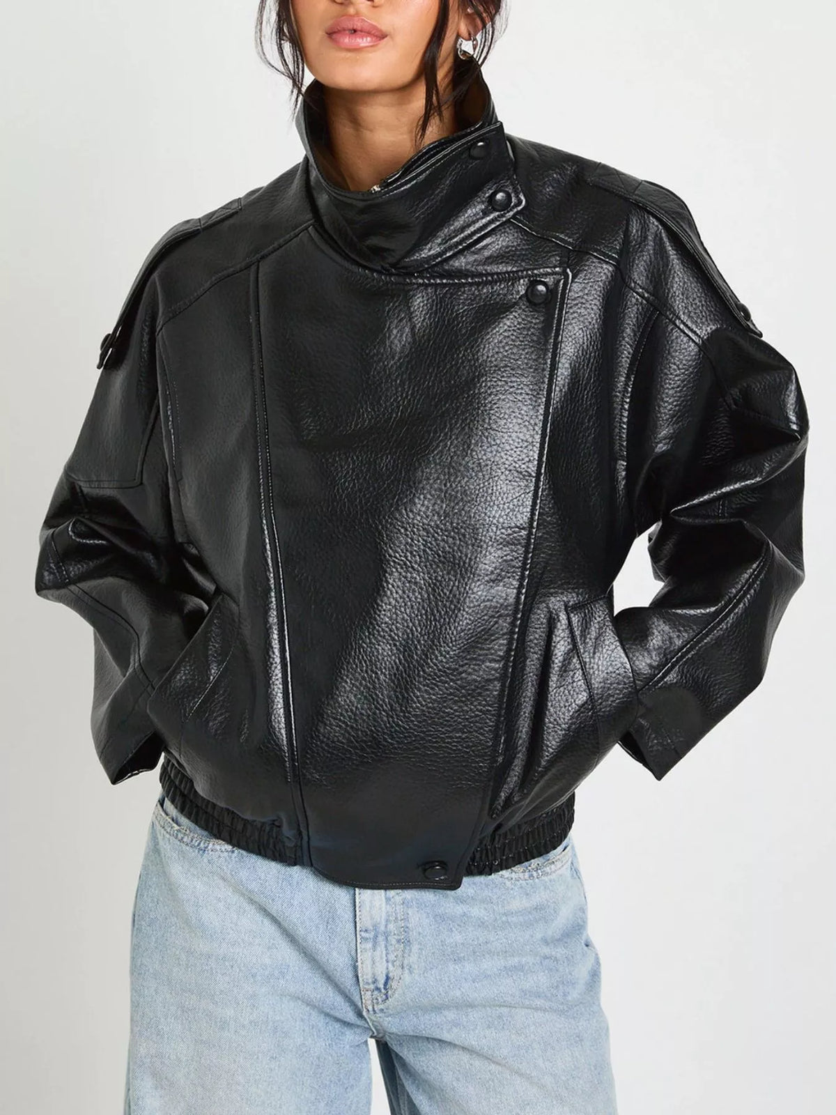 Veste Motard Simili Cuir Zip Asymétrique
