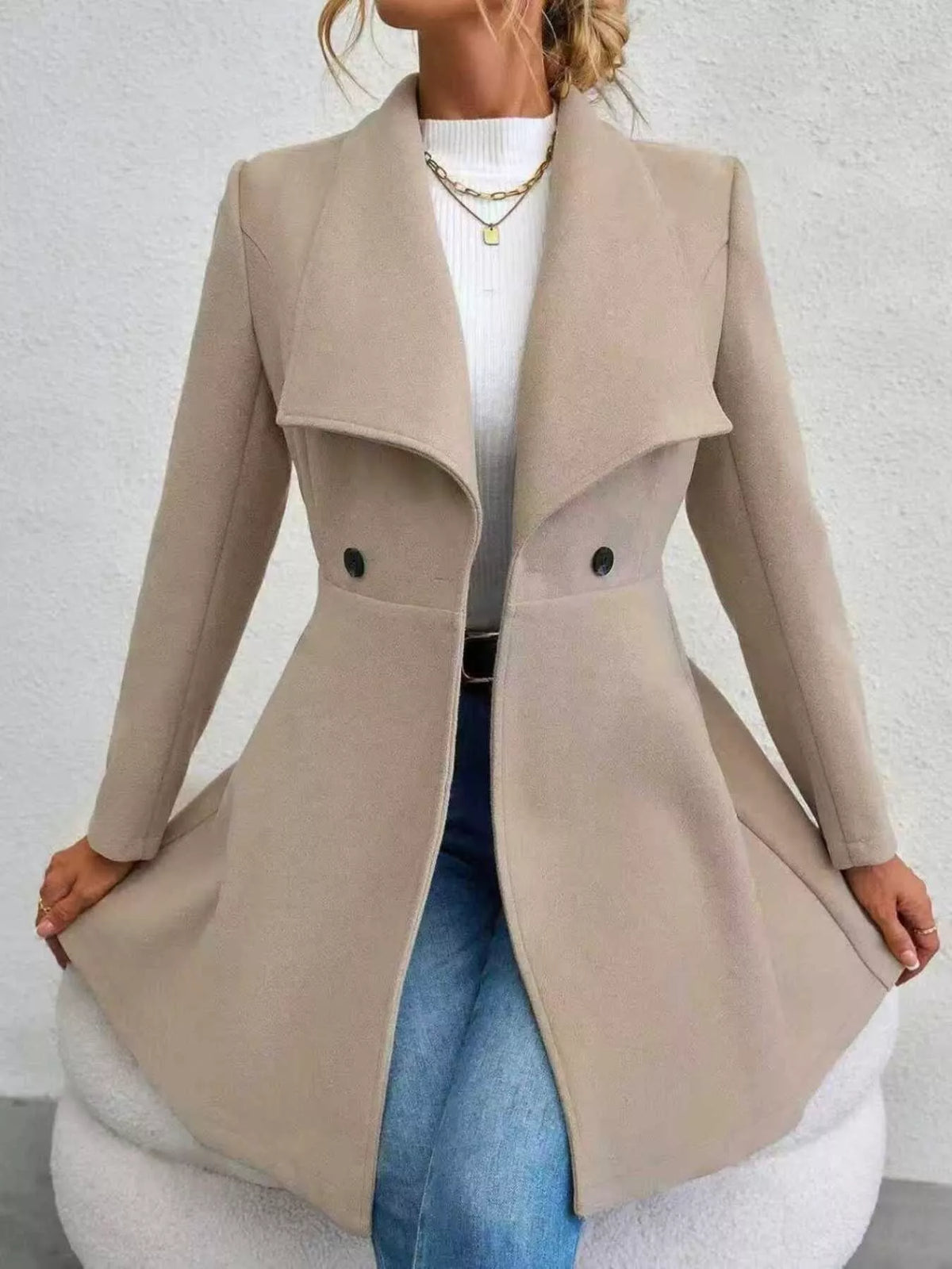 Manteau Croisé en Laine Mélangée