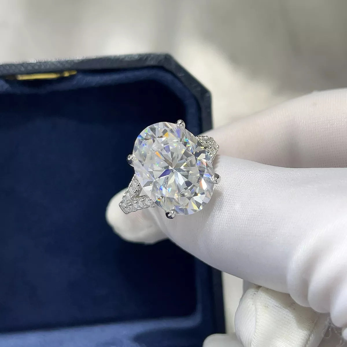 Bague Moissanite 10 Carats Argent Sterling 925 – Ovale Halo