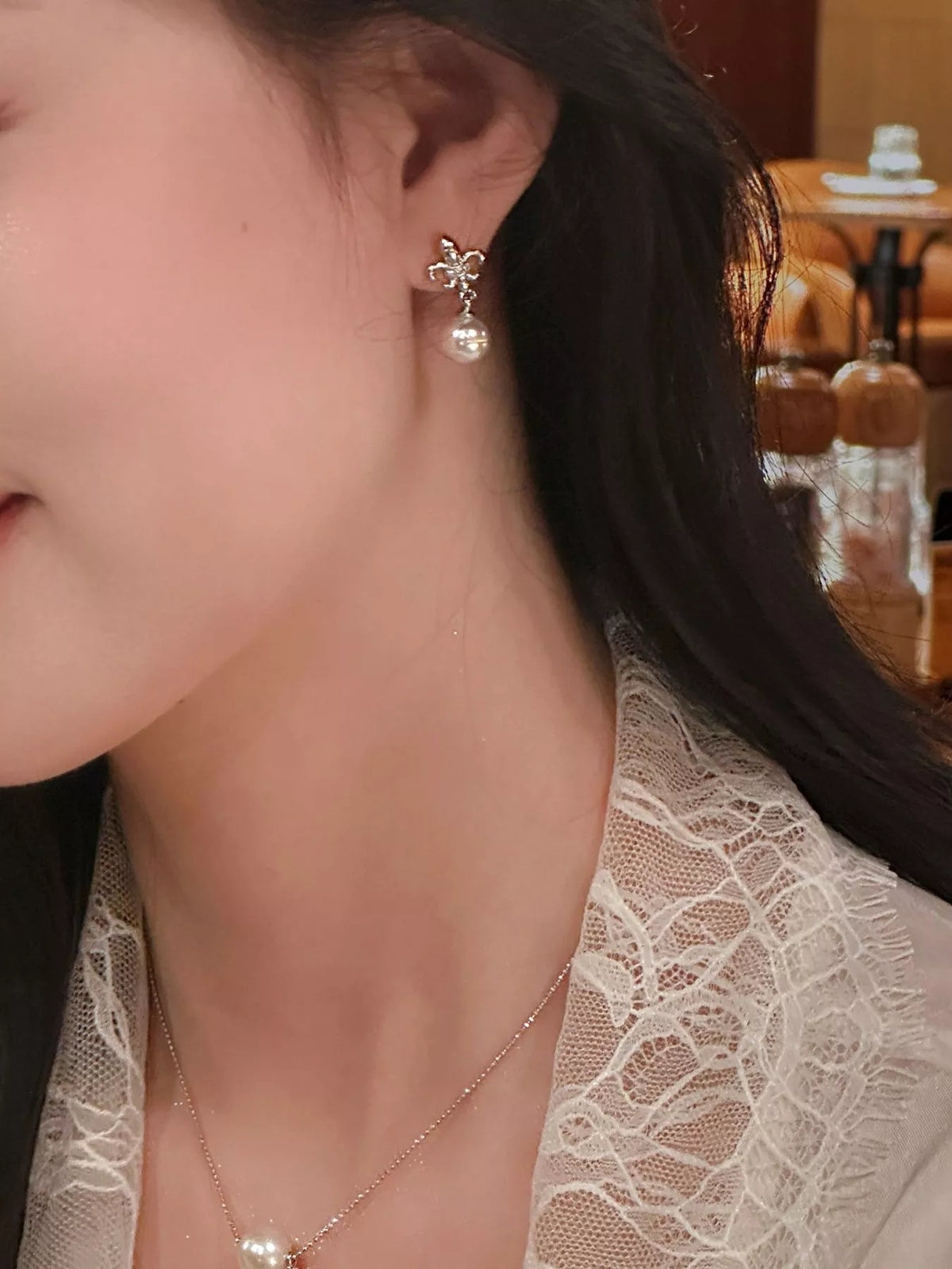 Boucles d'Oreilles Pendantes Perlées en Alliage