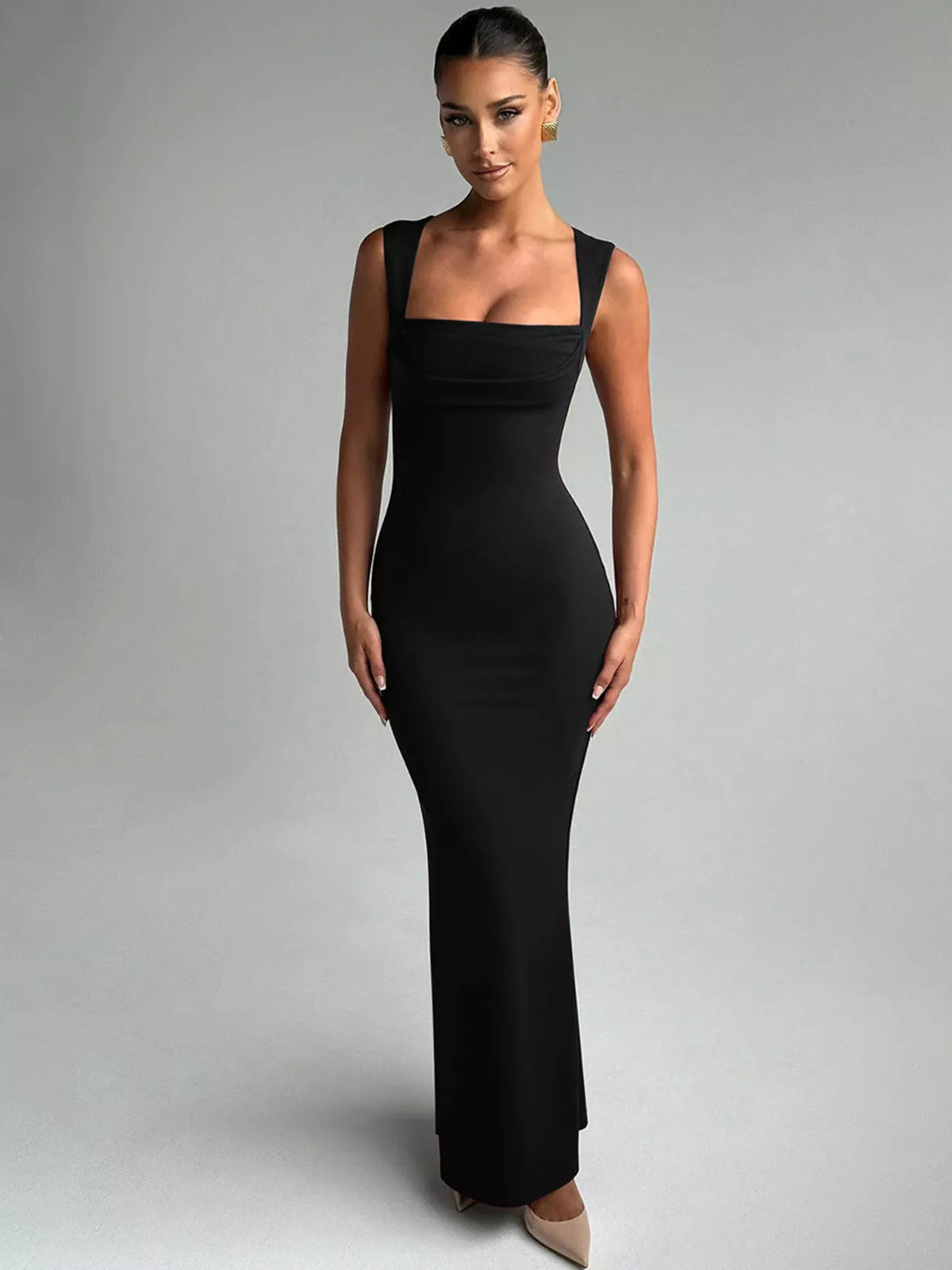 Robe Maxi Col Carré Sans Manches