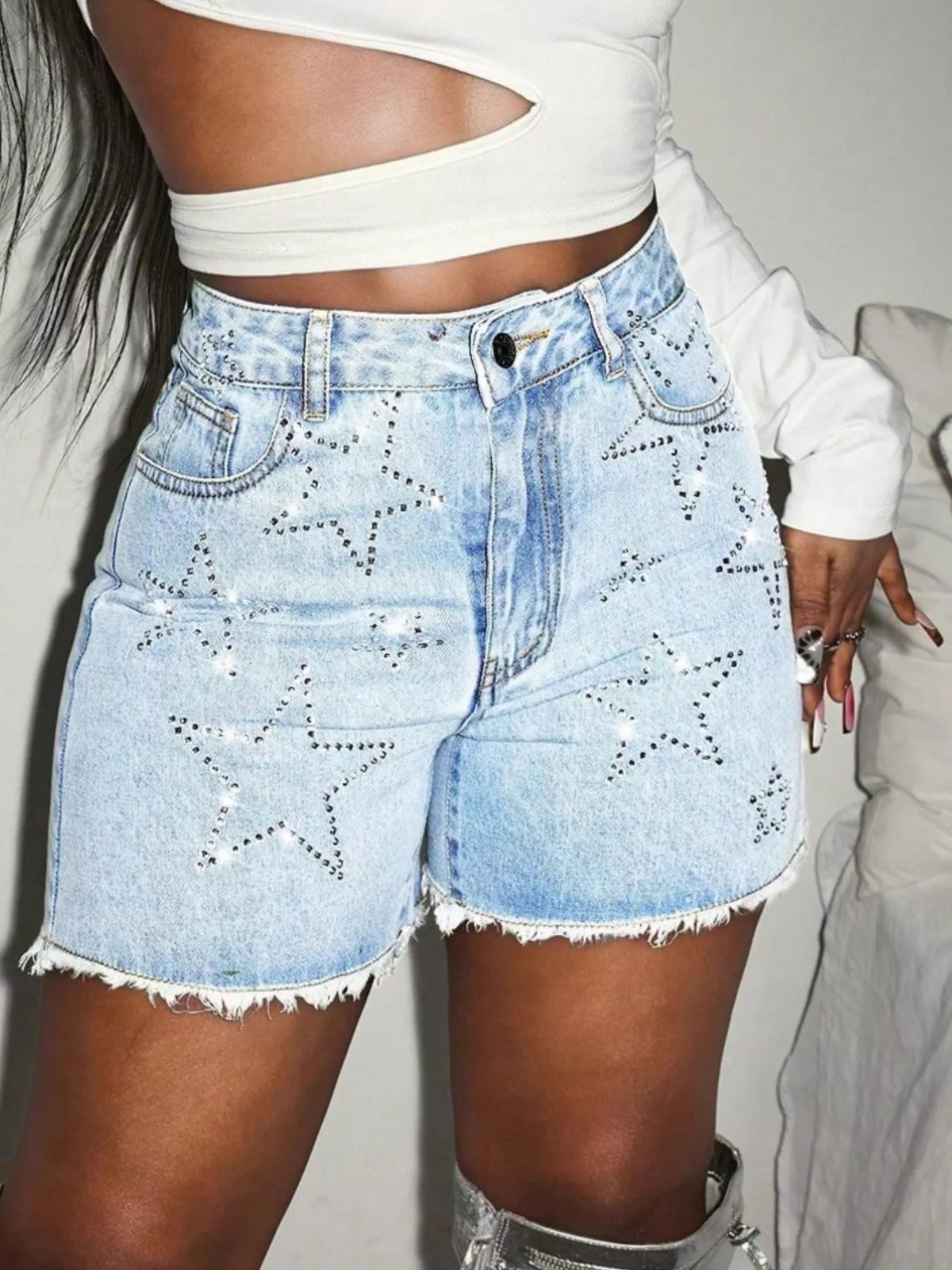 Short en Jean Étoile Bord Brut