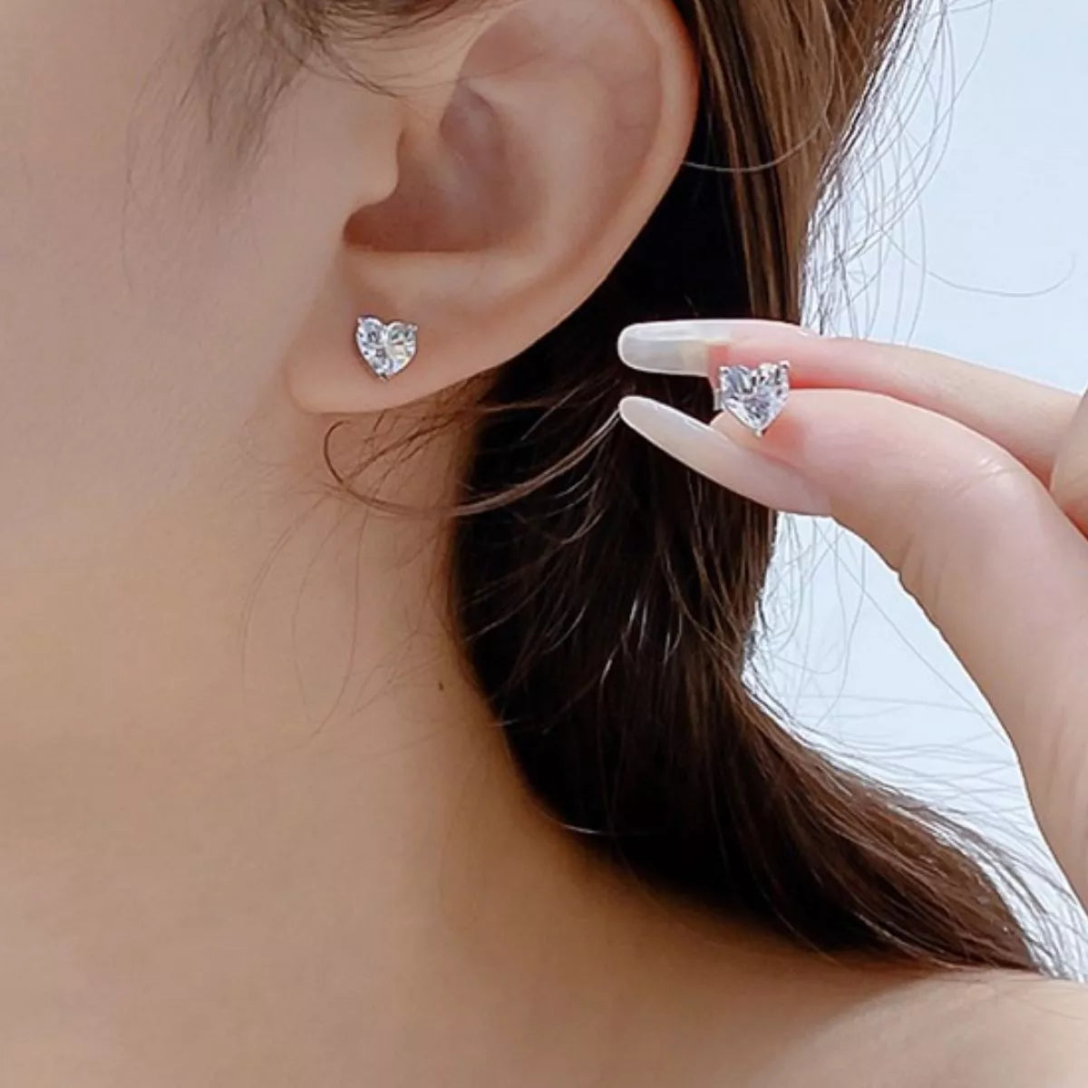 Boucles d'Oreilles Cœur Moissanite 2 Carats Argent Sterling 925 – Puces Simples