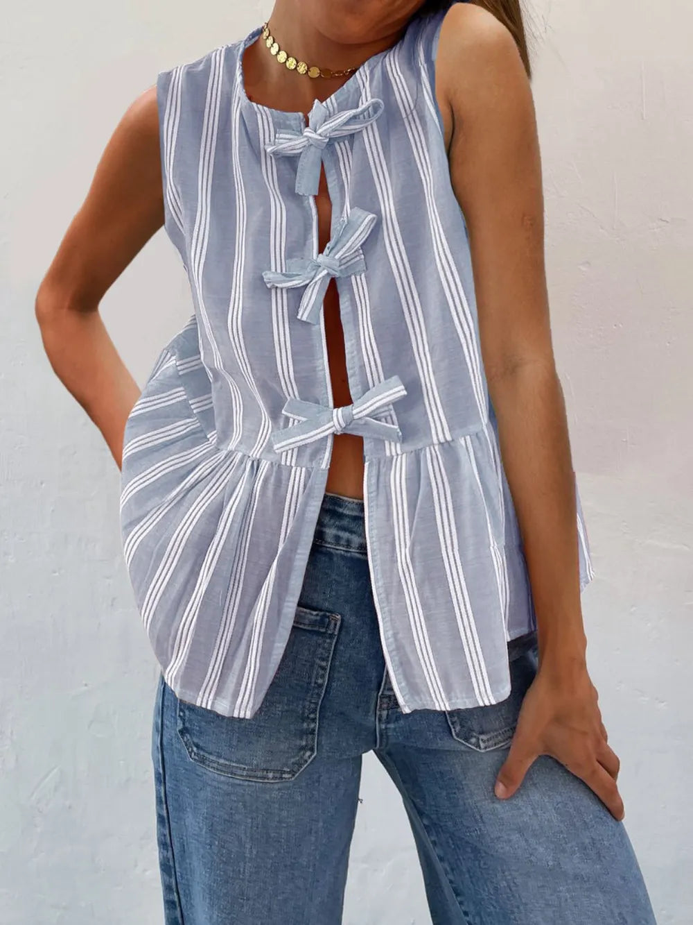 Débardeur Col Rond Rayé Noué