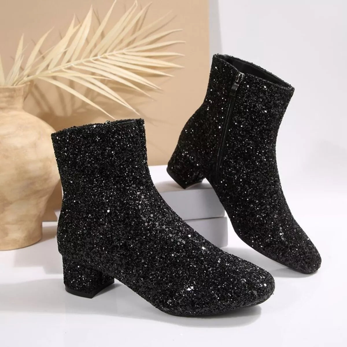 Bottines Talon Carré Pailletées