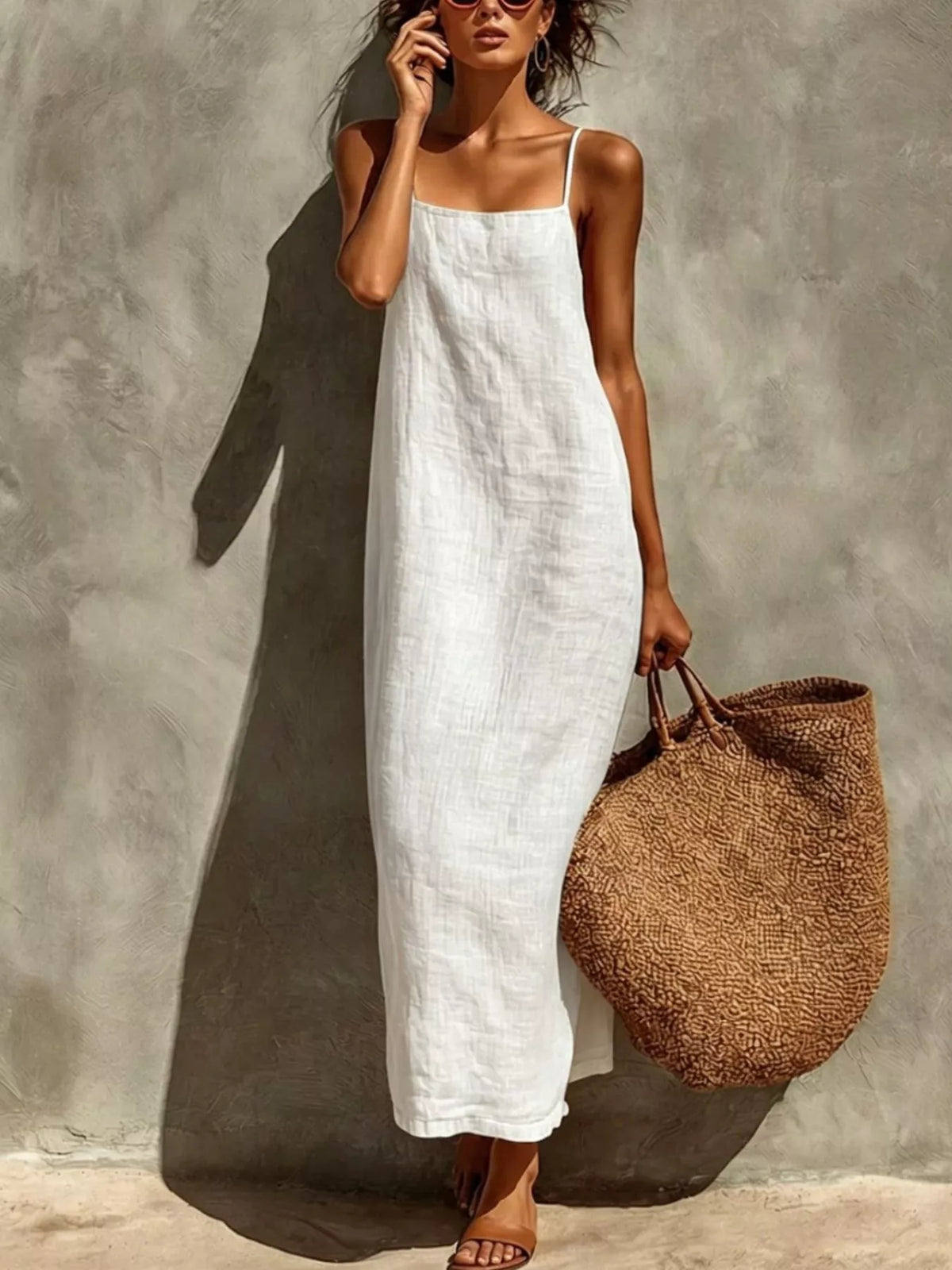 Robe Maxi Décontractée Sans Manches en Lin