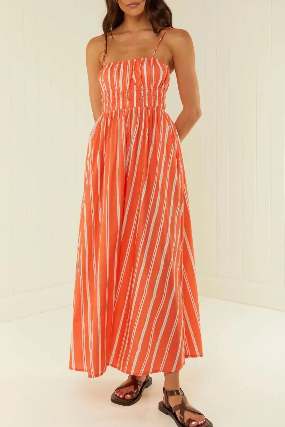 Robe Cami Col Carré Rayée