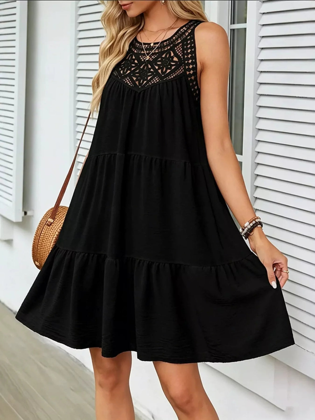 Robe Sans Manches Détail Dentelle