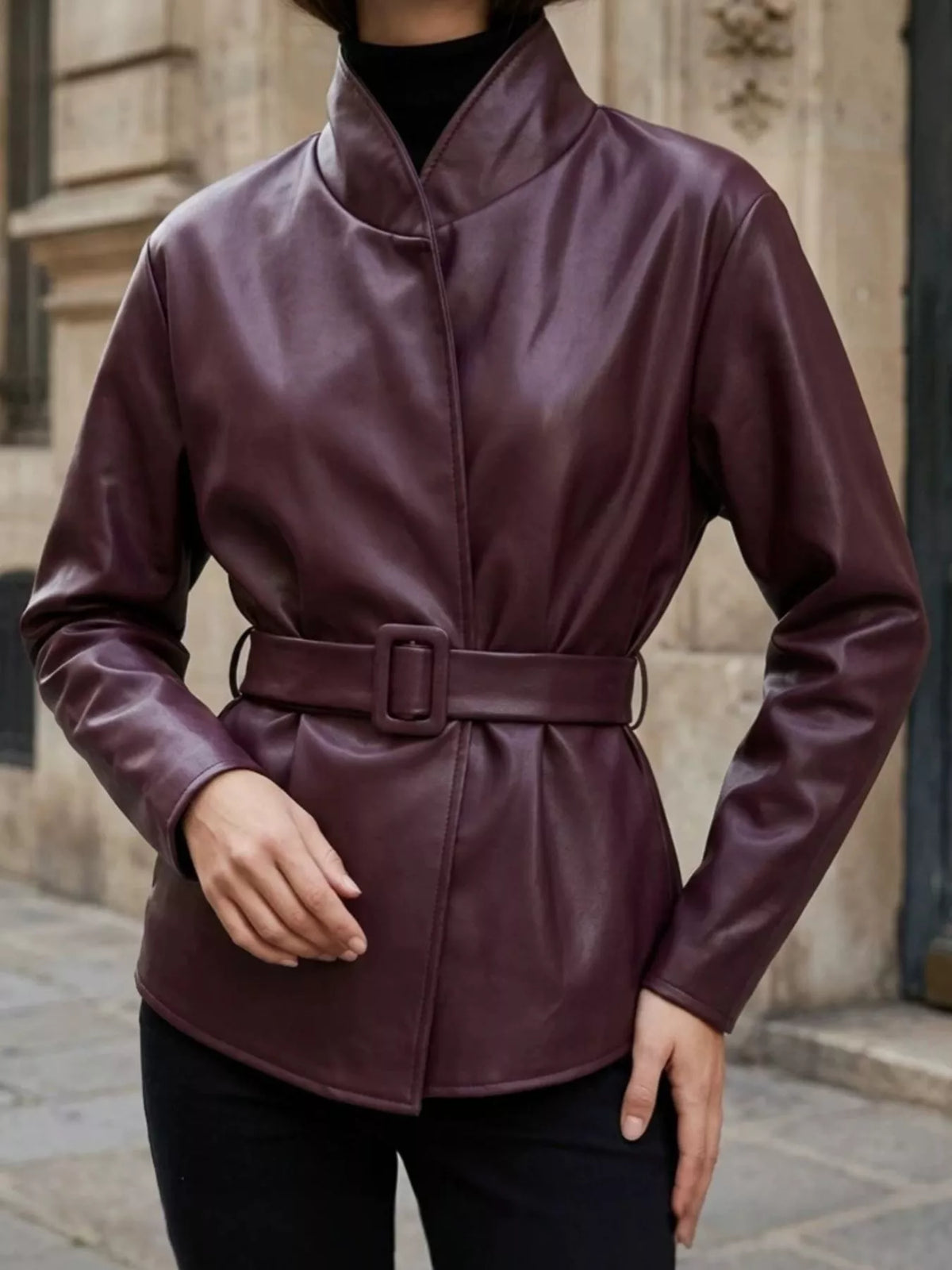 Veste Ceinturée en Simili Cuir