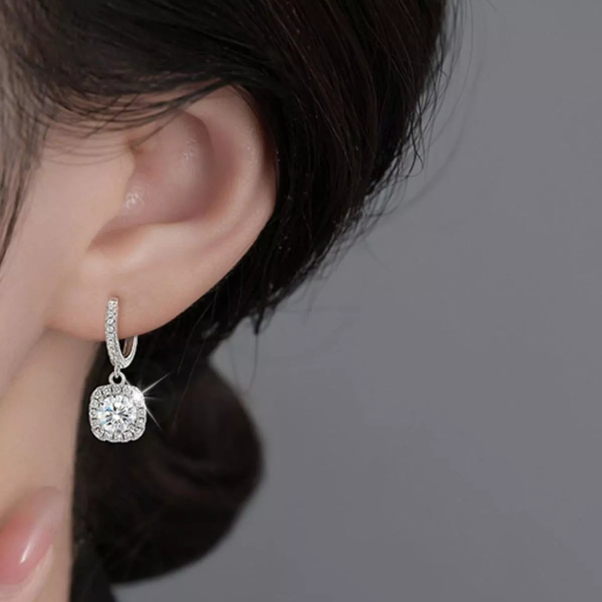 Boucles d'Oreilles Pendantes Moissanite 1 Carat Argent Sterling 925 – Carré Halo