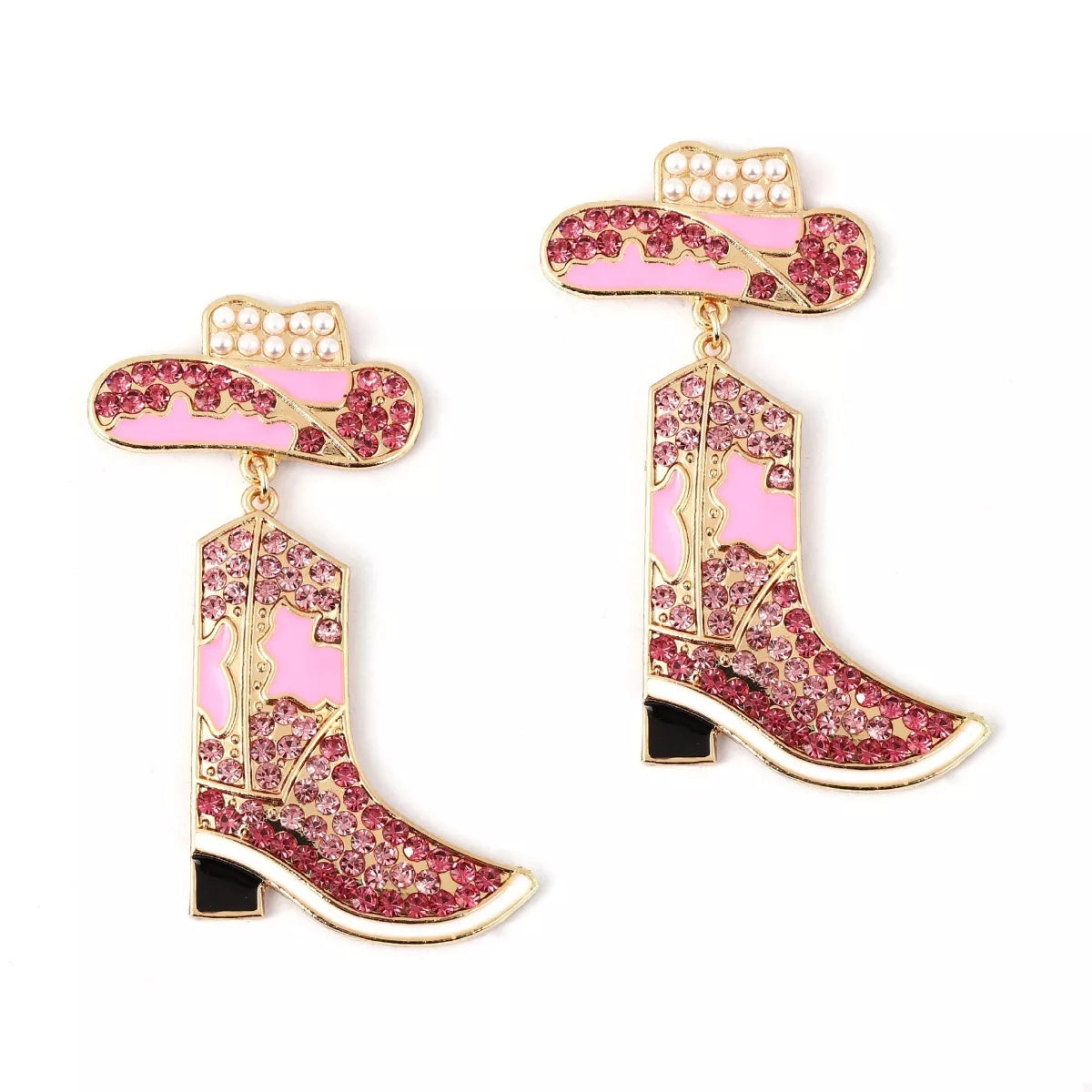 Boucles d'Oreilles Pendantes Bottes de Cowboy Strass – Avec Chapeau
