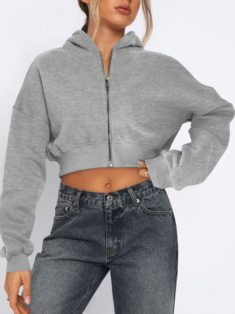 Veste Courte Zippée à Capuche