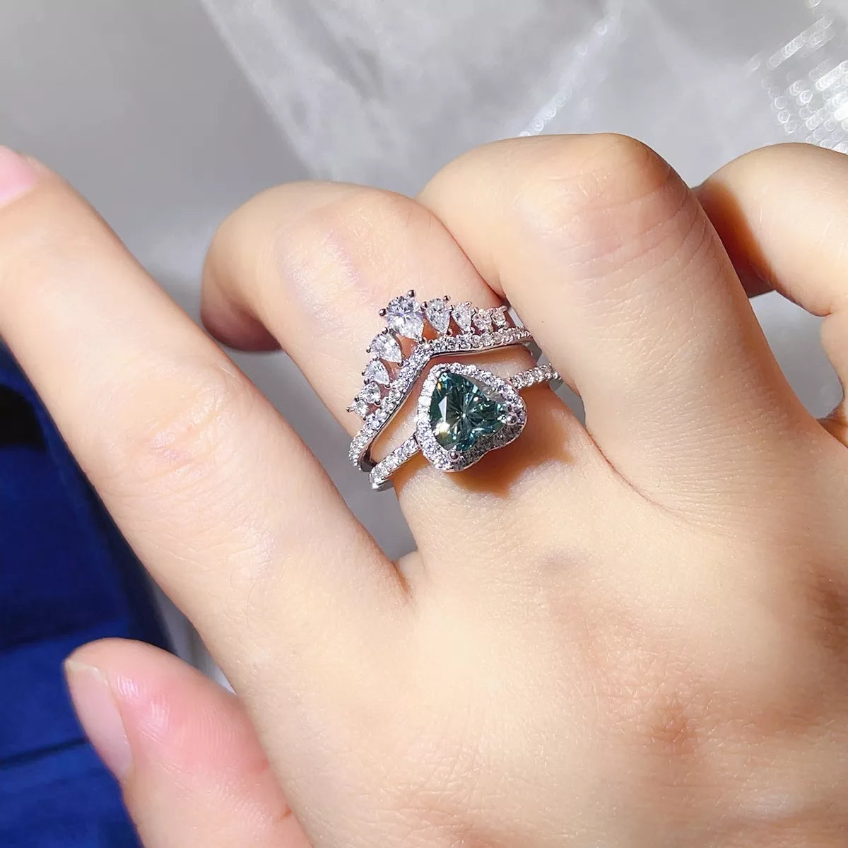 Ensemble 2 Bagues Couronne Cœur Moissanite 2 Carats