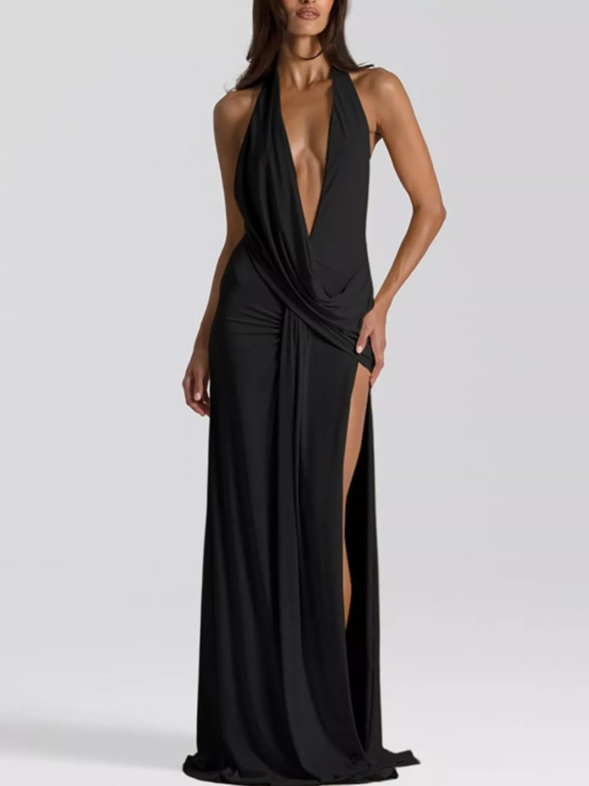 Robe Maxi Col Halter Dos Nu Fendue