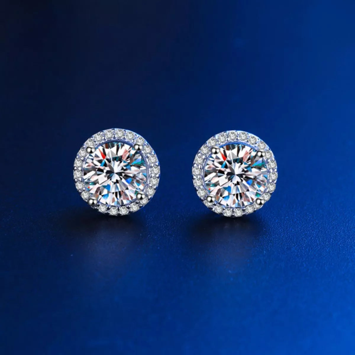 Boucles d'Oreilles Puces Moissanite 1 Carat Argent Sterling 925 – Halo