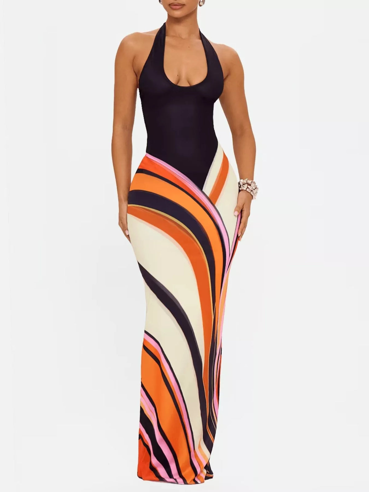 Robe Maxi Col Halter Imprimé Abstrait