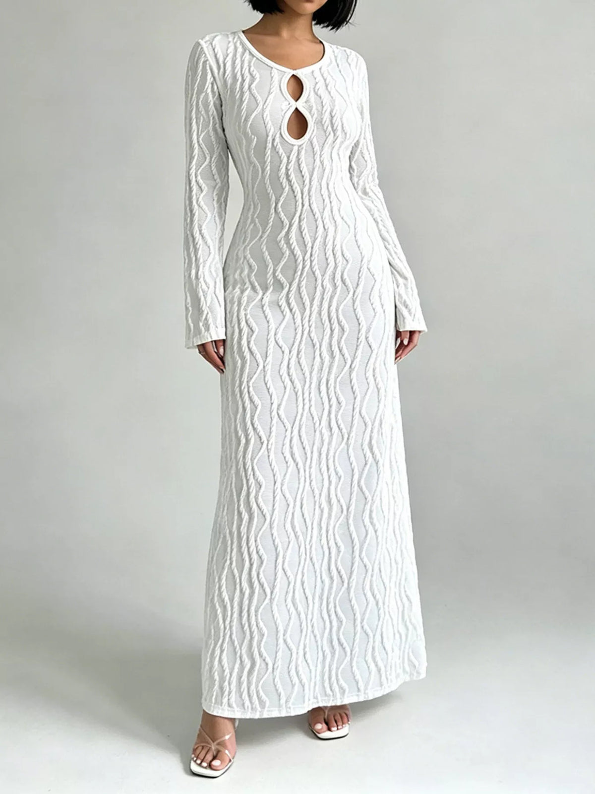 Robe Maxi Texturée Découpe Manches Longues