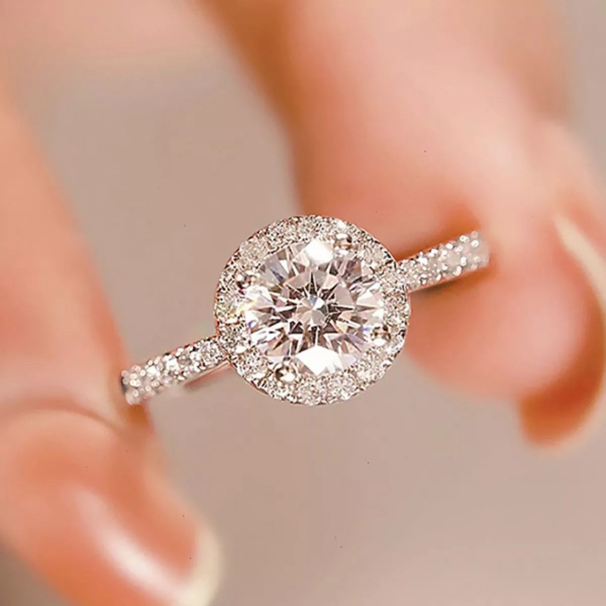 Bague Moissanite 2 Carats Argent Sterling 925 Ajustable – Halo Pavé