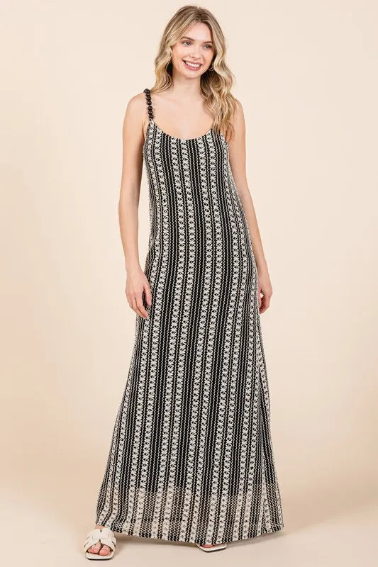 Robe Maxi Cami Grande Taille Rayée Bretelles Perlées