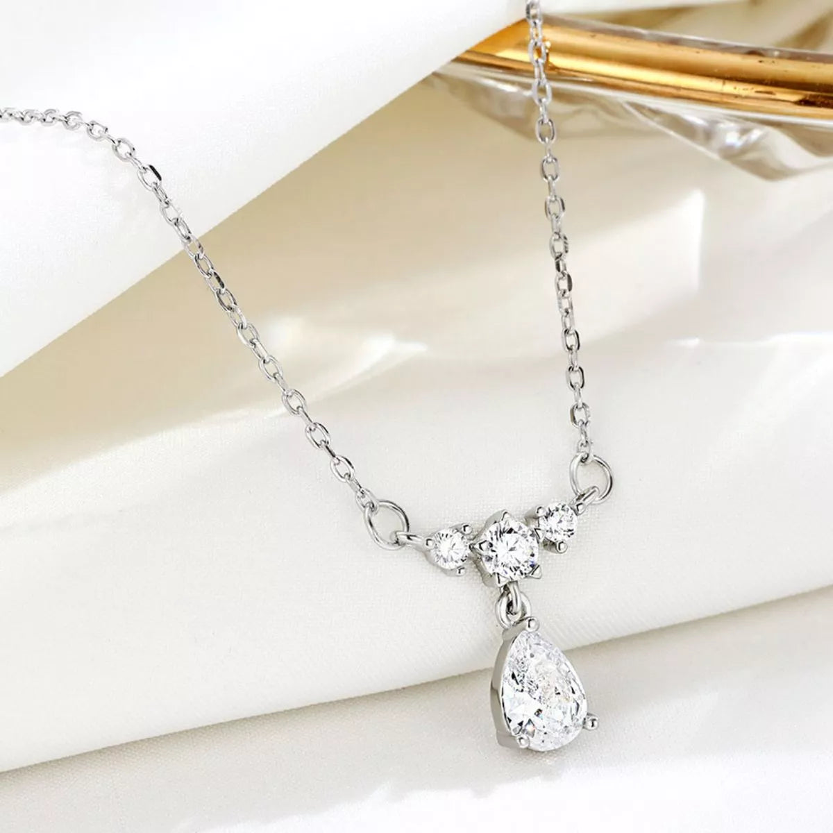 Collier Pendentif Larme Zircon Argent Sterling 925