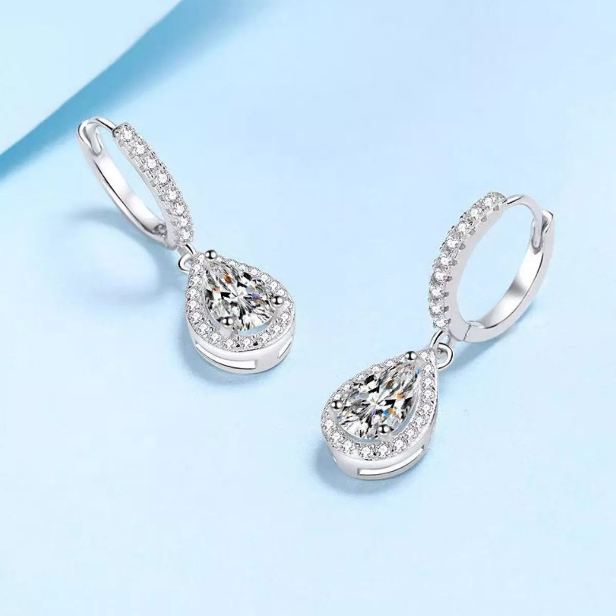 Boucles d'Oreilles Créoles Larme Moissanite 1 Carat Argent Sterling 925