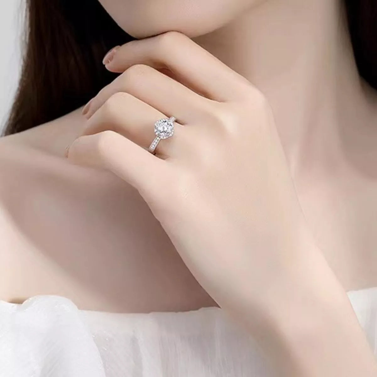 Bague Moissanite 1 Carat Argent Sterling 925 Ajustable – Solitaire Délicat