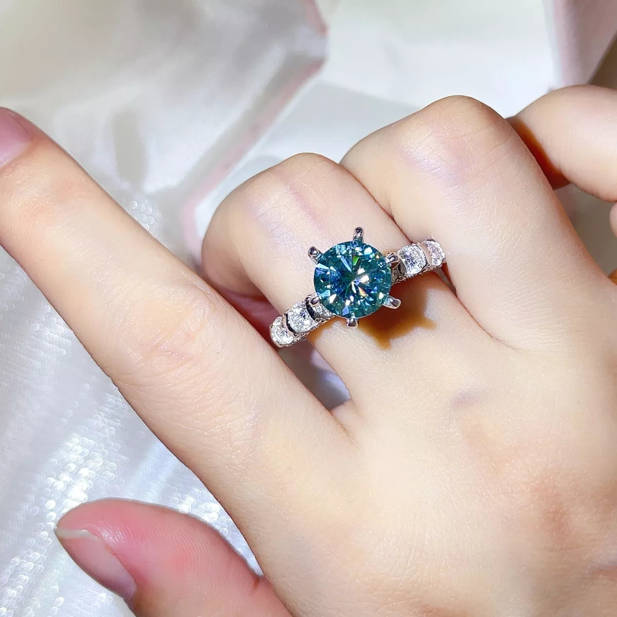 Bague Moissanite 3 Carats Argent Sterling 925 – Ronde Turquoise